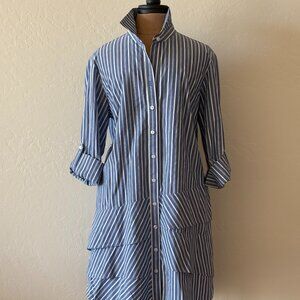 NEW Finley Ruffle Dress. Size L. Blue/White. NWOT.